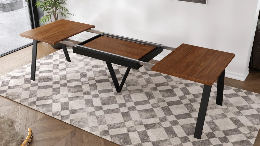AVERY Doubs-noten/onderkant zwart - LOFT/INDUSTRIËLE TAFEL VOOR WOONKAMER/EETKAMER UITKLAPBAAR TOT 330 cm!