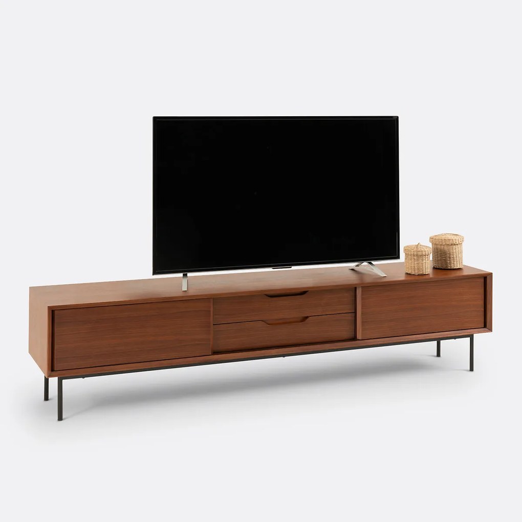 Tv-meubel, 2 deuren en 2 lades, notenhoutfineer, NOYETO