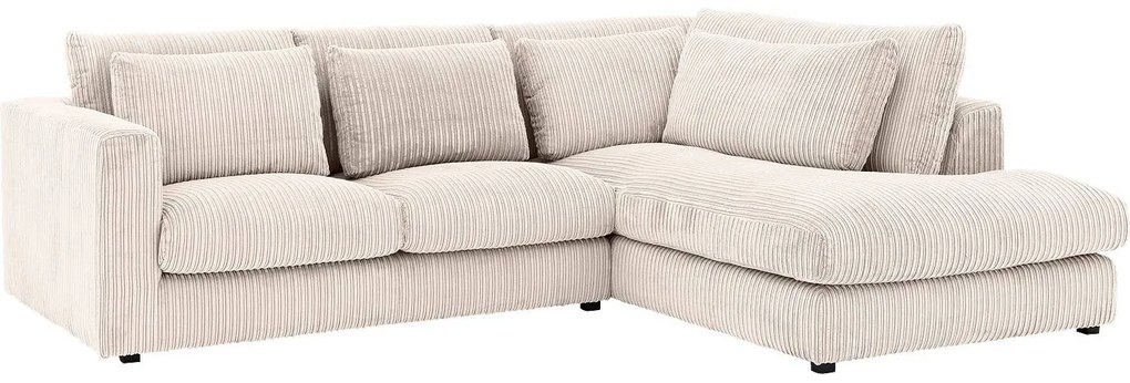 Goossens Bank Ravenia beige, stof, 2-zits, stijlvol landelijk met ligelement rechts