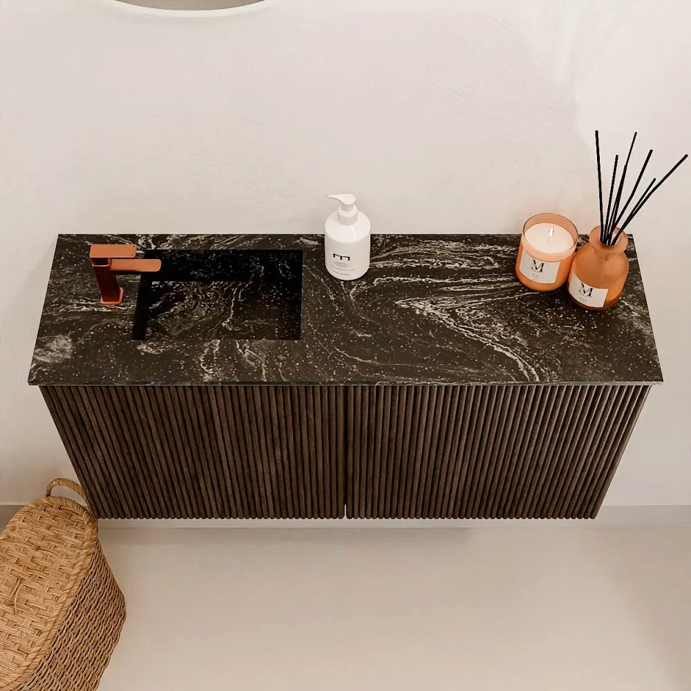 Mondiaz Joya DLux 80cm toiletmeubel walnut met wastafel faye links 1 kraangat lava