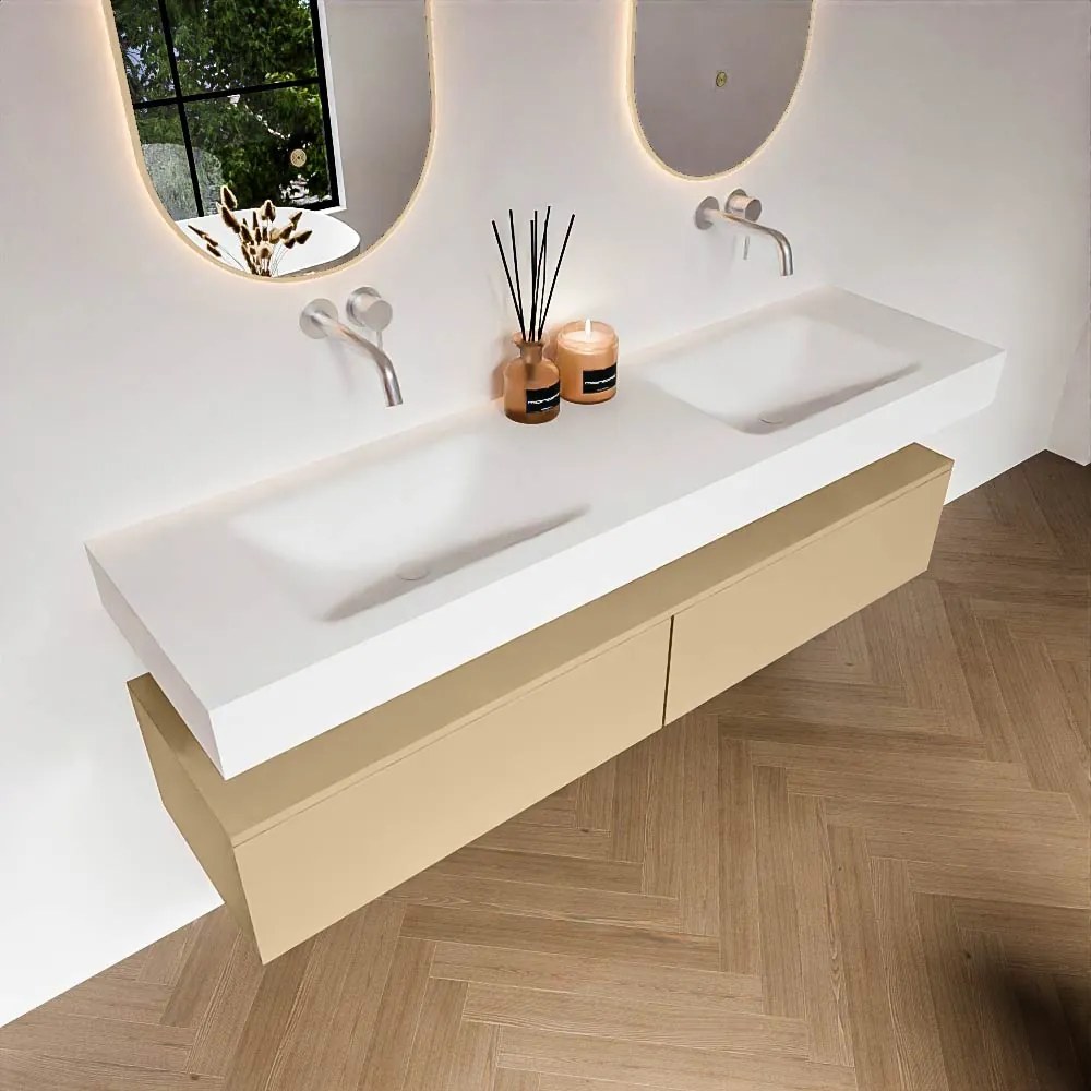 Zaro Alan badmeubel 170cm sand 2 lades met vrijhangende wastafel cloud dubbel zonder kraangat talc