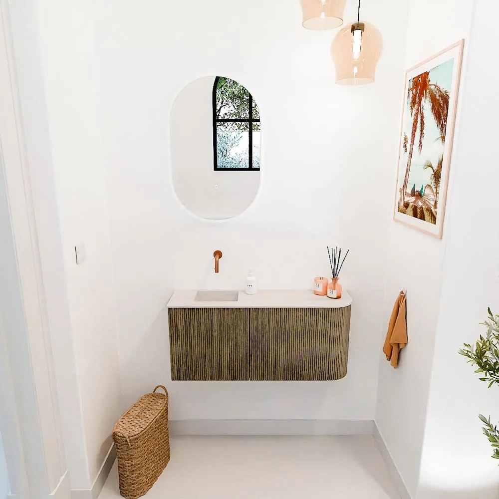 Mondiaz Joya DLux 90cm toiletmeubel ronding rechts dusk met wastafel faye links zonder kraangat meli