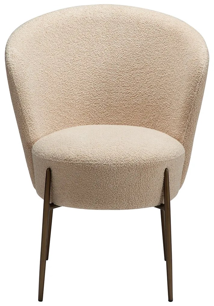 Dan-Form Orbit Eetkamerstoel Met Hoge Rugleuning Rond Boucle Almond Shimmer