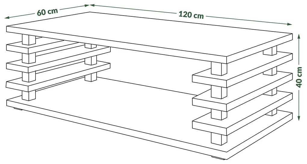PORTO Beton Millennium - MODERNE KOFFIETAFEL MET LAMELLEN 2IN1, OP WIELEN/POTEN