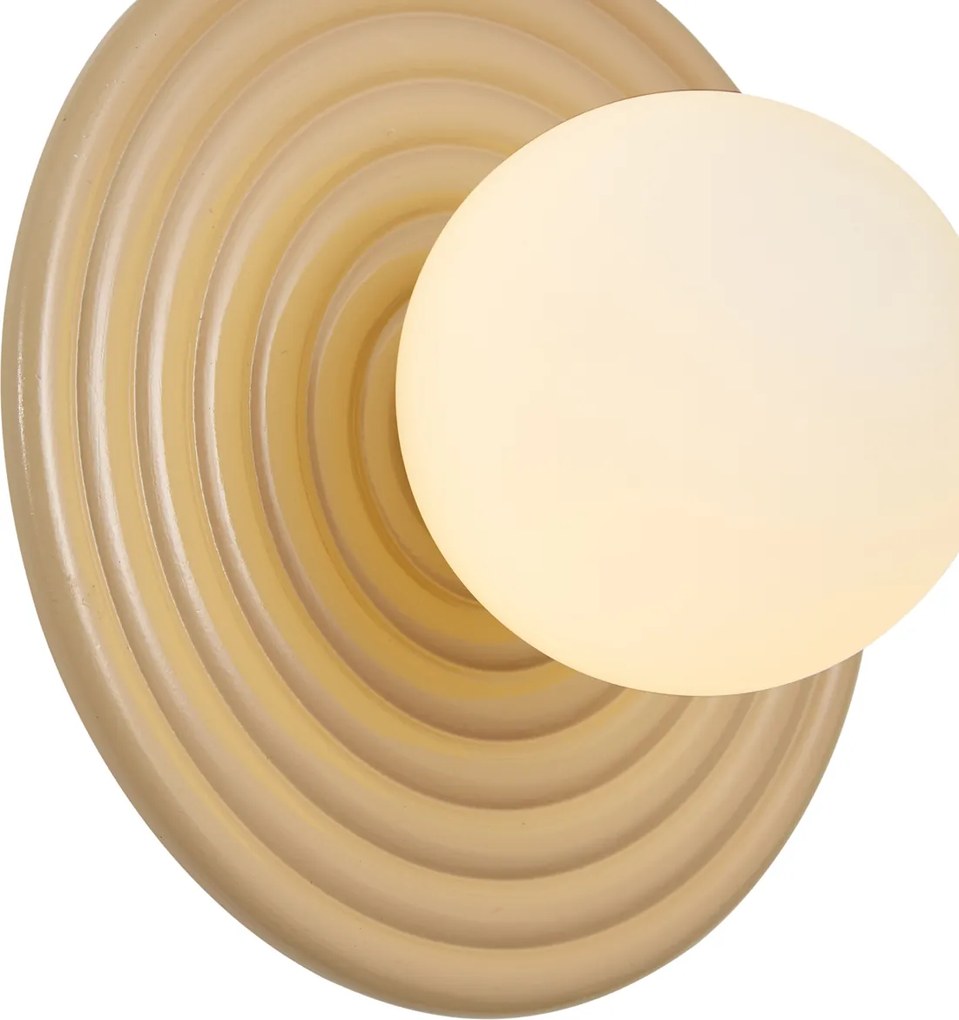 Retro wandlamp taupe met opaal rond 20cm IP44 - Lila