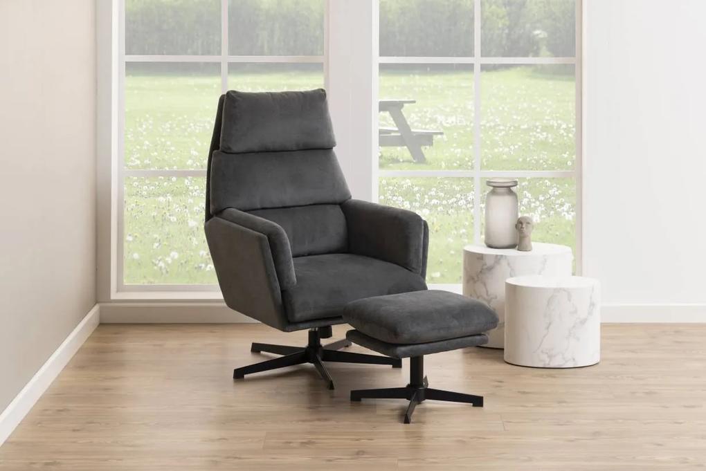 24Designs Andy Relax Fauteuil + Hocker - Stof Donkergrijs
