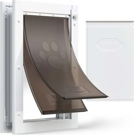 VEVOR Hondenluik (Medium) met dubbele magnetische kleppen en metalen frame, weerbestendig kattenluik voor binnen- en buitendeuren, kattenluik, hondenluik, huisdierluik, wit 26,04 x 41,28 cm (breedte x hoogte)