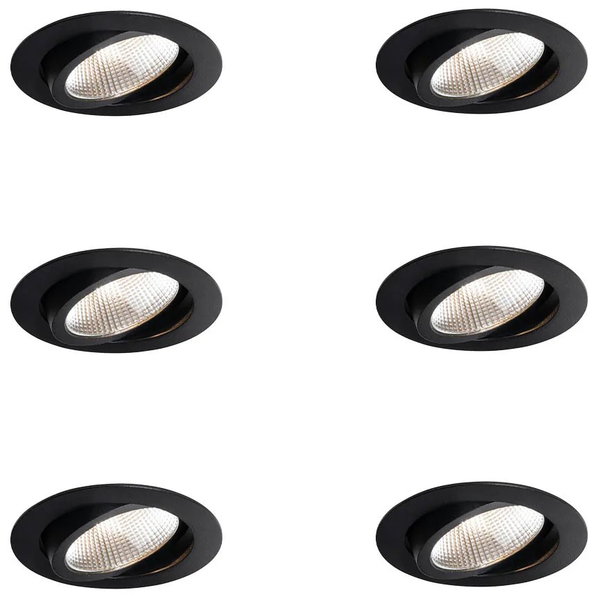 Set van 6 inbouwspots zwart 9,5cm incl. LED 1300 lm dimbaar IP65 - Gaius Binnenverlichting Lamp