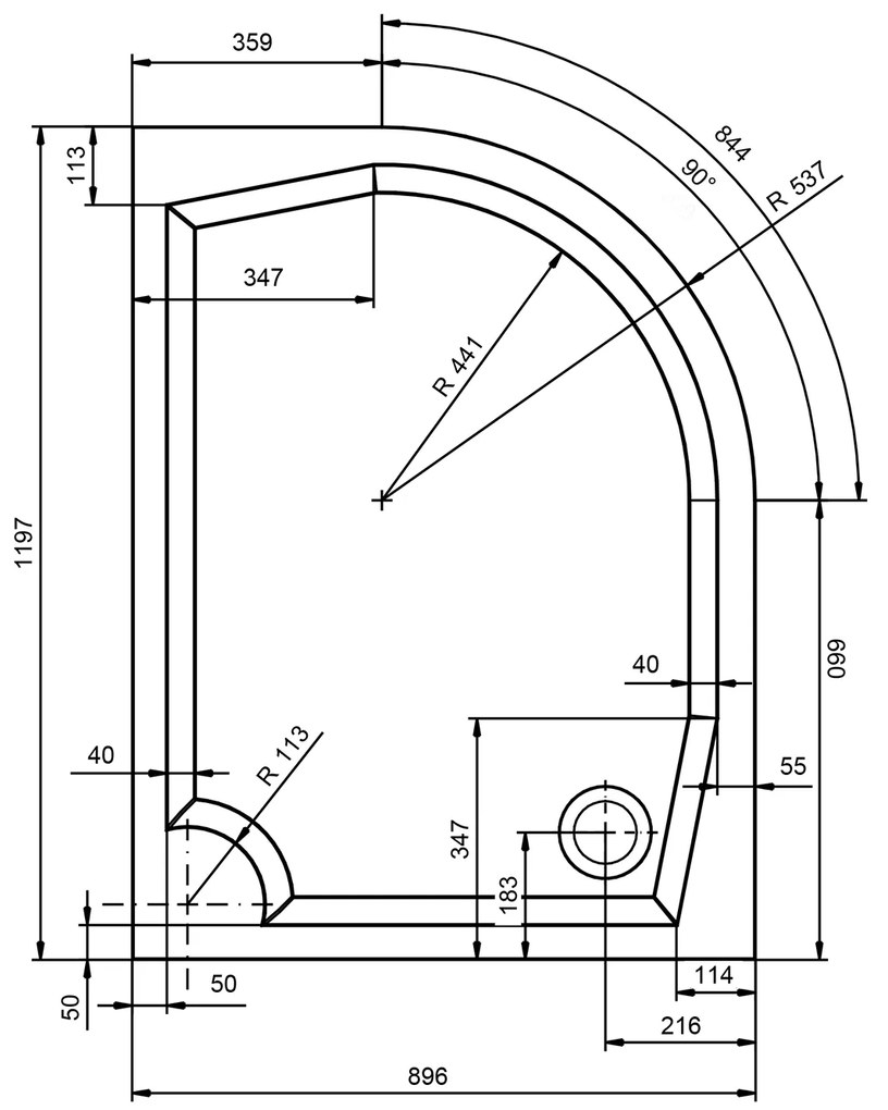 Gelco Riva kwartronde douchebak 120x90cm links wit