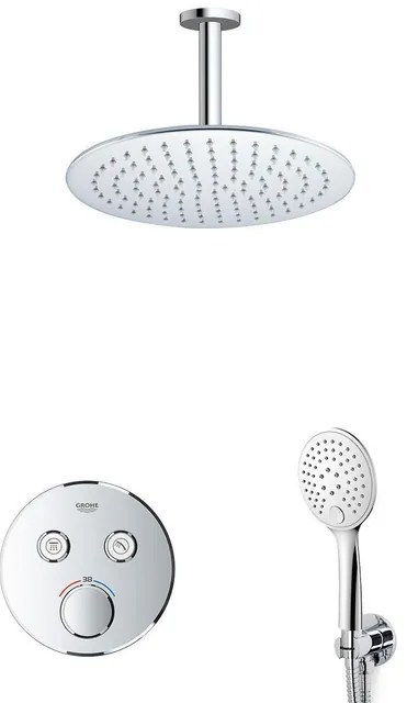GROHE Grohtherm Regendoucheset Inbouw - 2 functies - met Fortifura hoofddouche 30cm - ronde handdouche - plafondarm - chroom sw105953 SW104917  SW696252 SW377830 SW542643 SW49