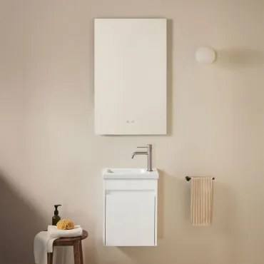 Badkamermeubelset In Hout Met Geïntegreerde Wastafel Narek Wit & Rectangular Led And Antifog 55x90 Cm Kirvex & Geborsteld Grijs ↑20 - Sklum