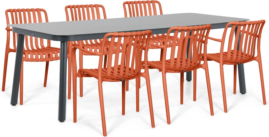 Tuinset 6 personen 220 cm Kunststof Oranje Domani Furniture Alba/Tavano