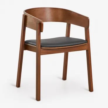 Set Van 2 Eettafelstoelen Met Armleuningen Van Eikenhout Olsen Donker Hout & Kunstleren Zwart - Sklum
