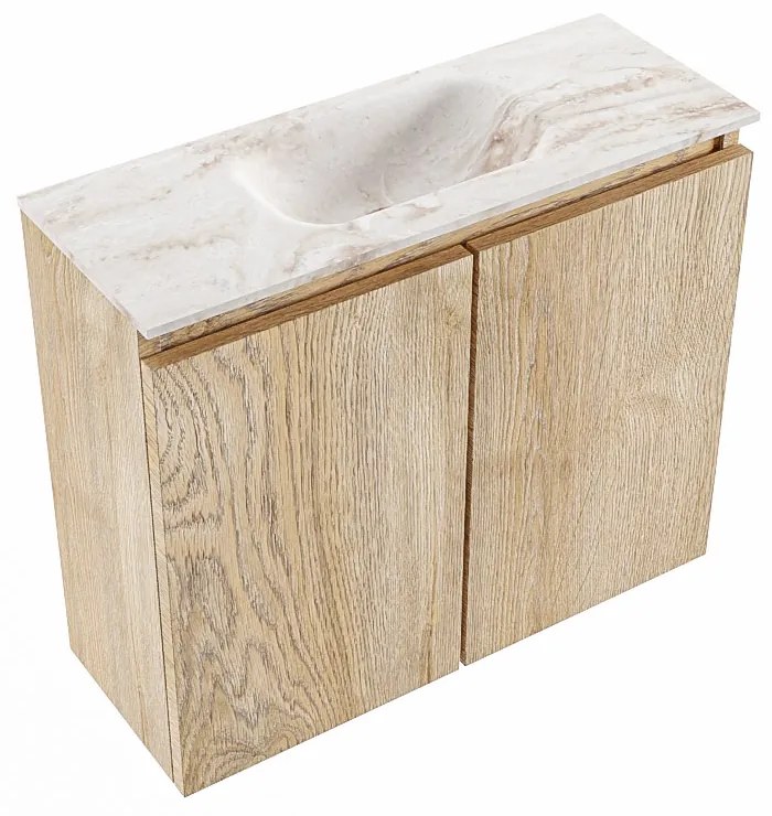 Mondiaz Ture DLux toiletmeubel 60cm washed oak met wastafel frappe midden zonder kraangat