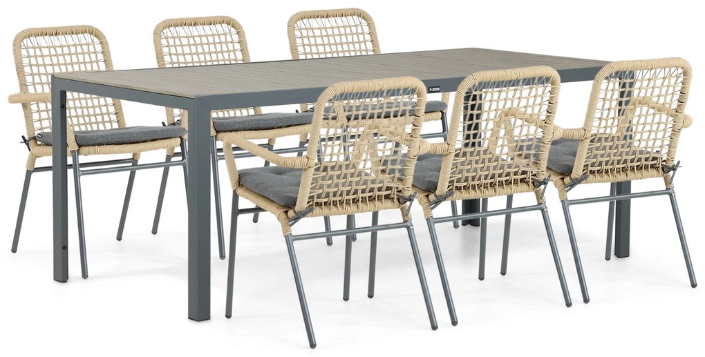 Tuinset 6 personen 200 cm Aluminium/Rope Taupe De Laan Projects