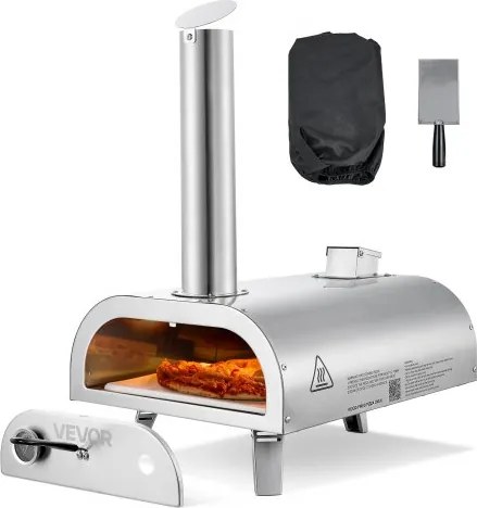 VEVOR Outdoor Pizzaoven 12 inch pelletpizzaoven, draagbare pizzaoven met ingebouwde thermometer, houtgestookt, pizzasteen, pizzaschep en draagtas, roestvrijstalen pizzamaker, voor tuin en kamperen