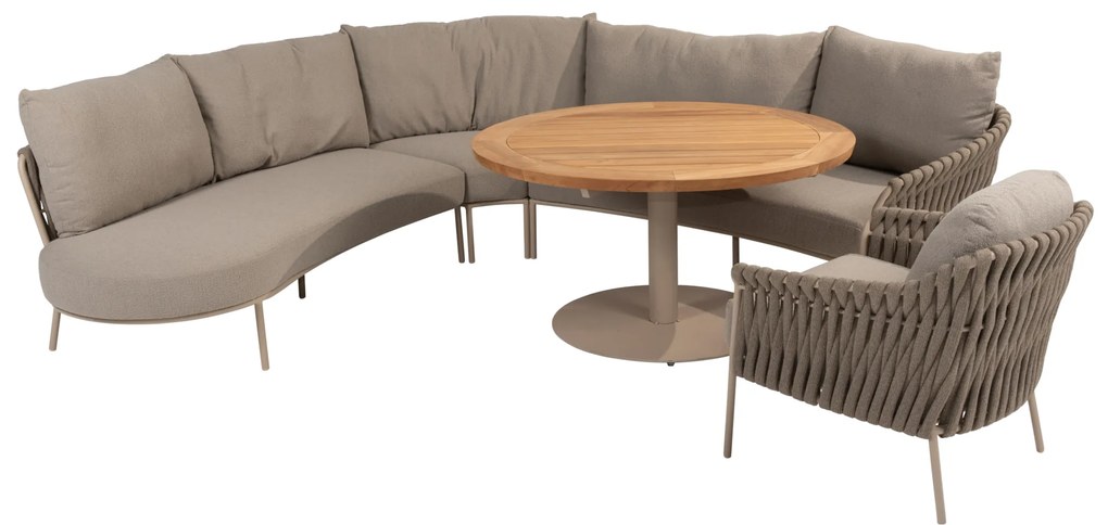 Comino Saba low lounge diningset 130 cm rond 5 delig teak latte 4 Seasons  Outdoor