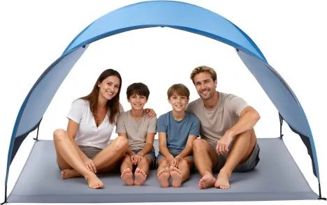 VEVOR strandtent/zonnescherm voor 4 personen, UPF 50+ bescherming, draagbare strandtent met draagtas en haringen, lichtgewicht compacte strandparasol voor kamperen, vissen, picknicken, zonnebaden