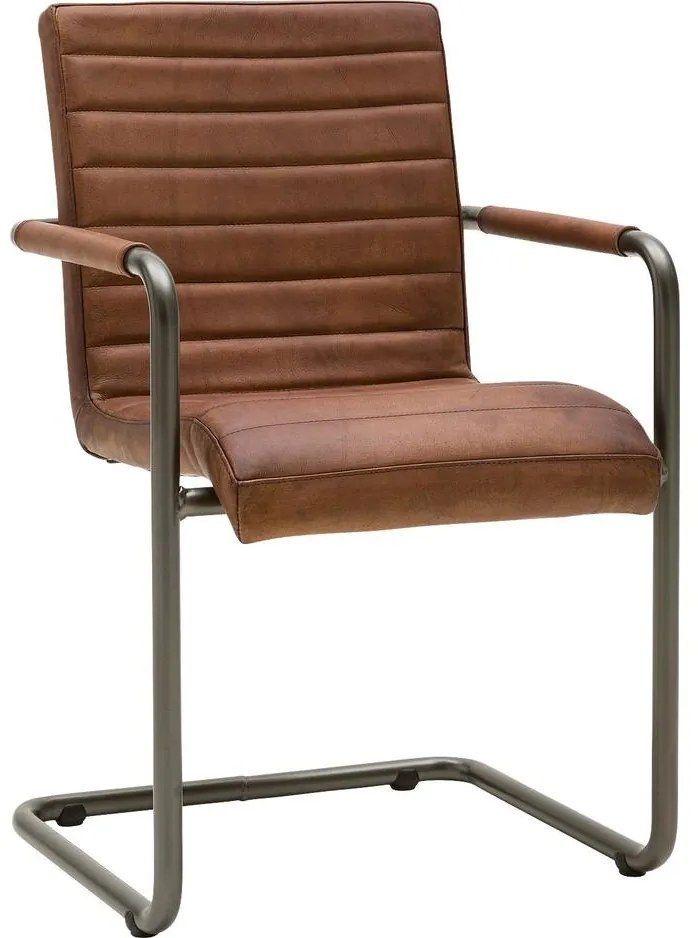 Goossens Eetkamerstoel Bryan cognac leer met armleuning, urban industrieel