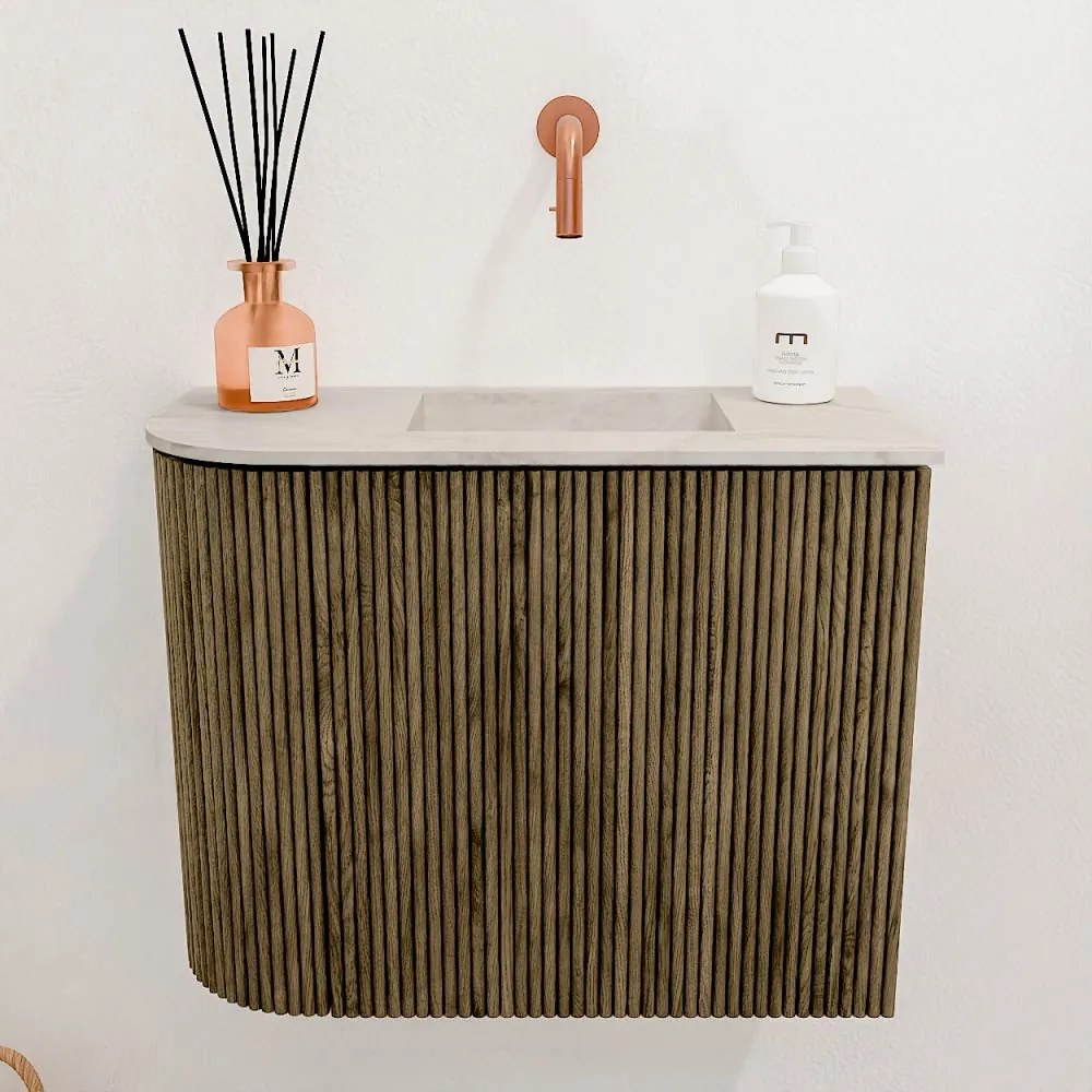 Mondiaz Joya DLux 50cm toiletmeubel ronding links dusk met wastafel faye rechts zonder kraangat ostra
