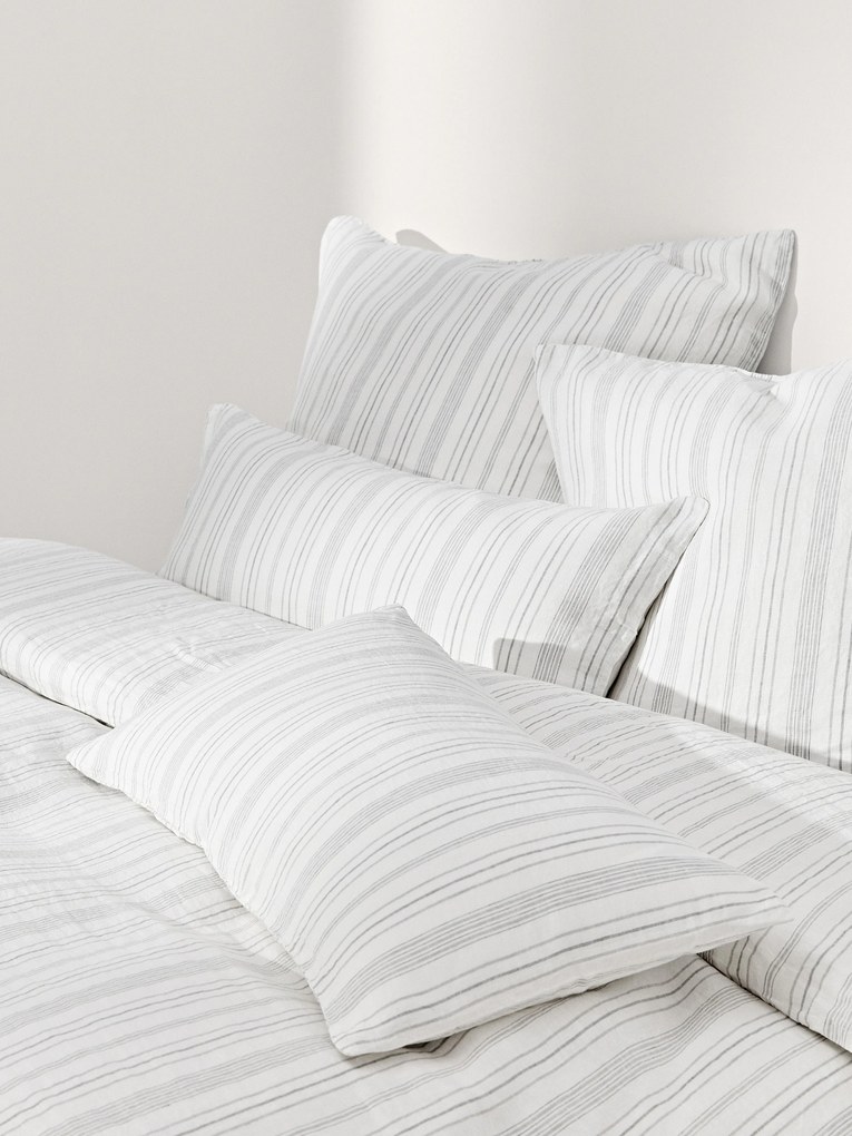 Gewassen linnen dekbedovertrek Telma met strepen