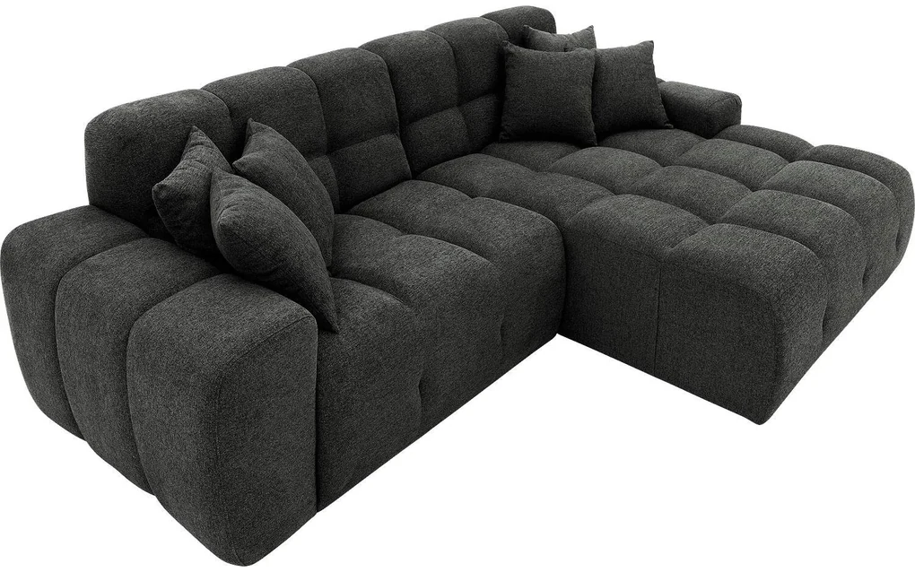 Goossens Excellent Bank Kubus - 30 X 30 Cm Stiksel zwart, stof, 1,5-zits, modern design met chaise longue rechts