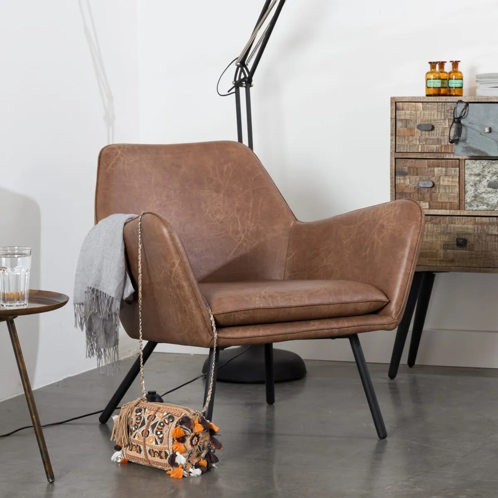 Lederen Retro Fauteuil Bruin