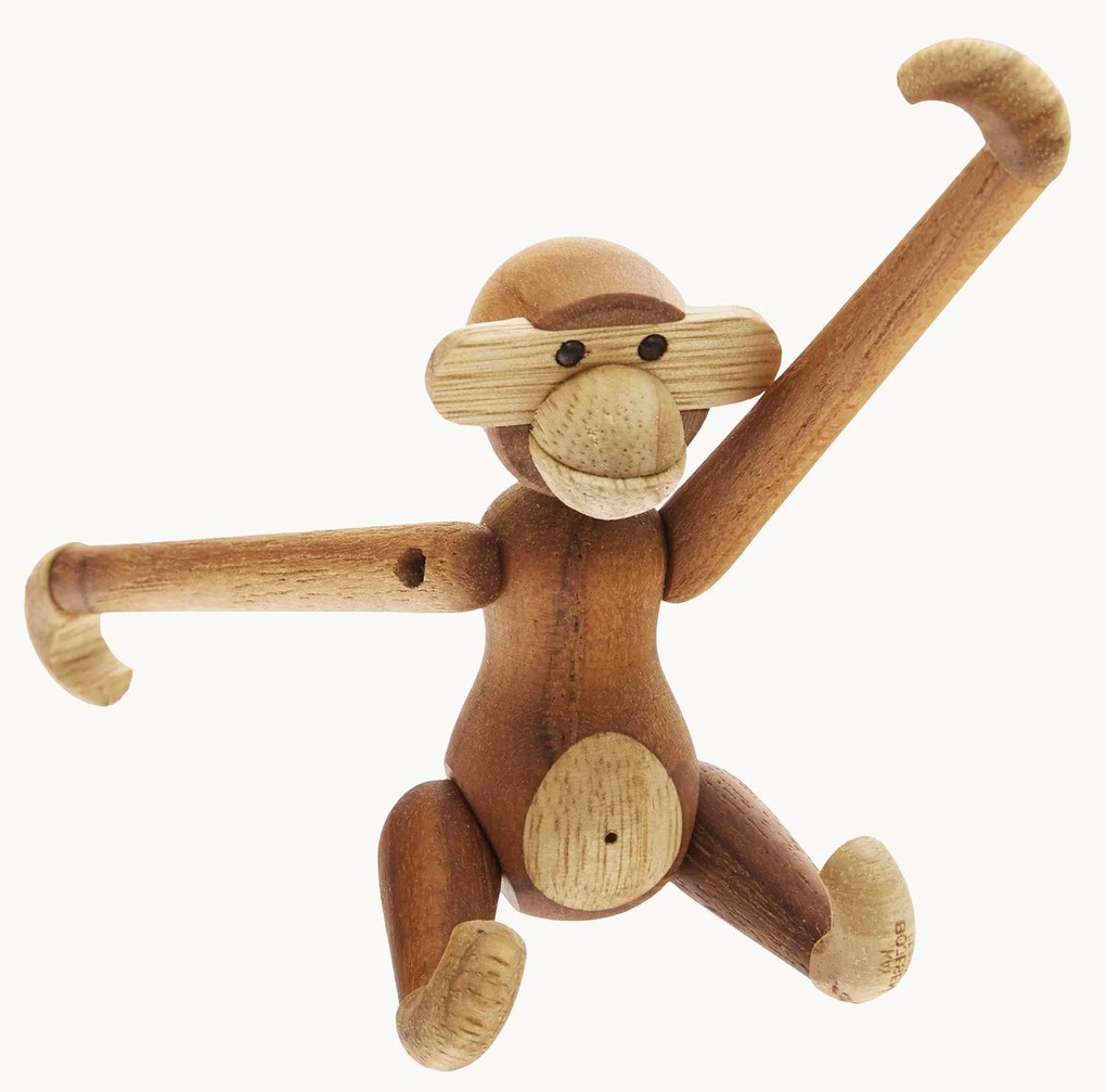 Handgemaakt decoratief object Monkey van teakhout, H 10 cm