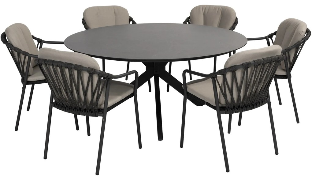 Manitoba Locarno dining tuinset 160 cm rond 7 delig HPL antraciet 4 Seasons Outdoor