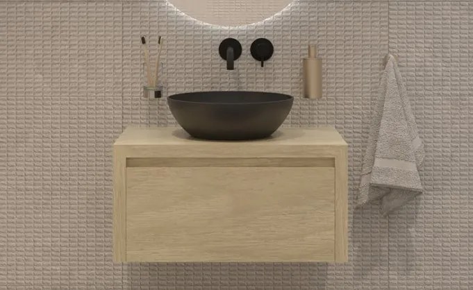 Gliss Design Ares badmeubel 80cm corn silk met zwarte waskom