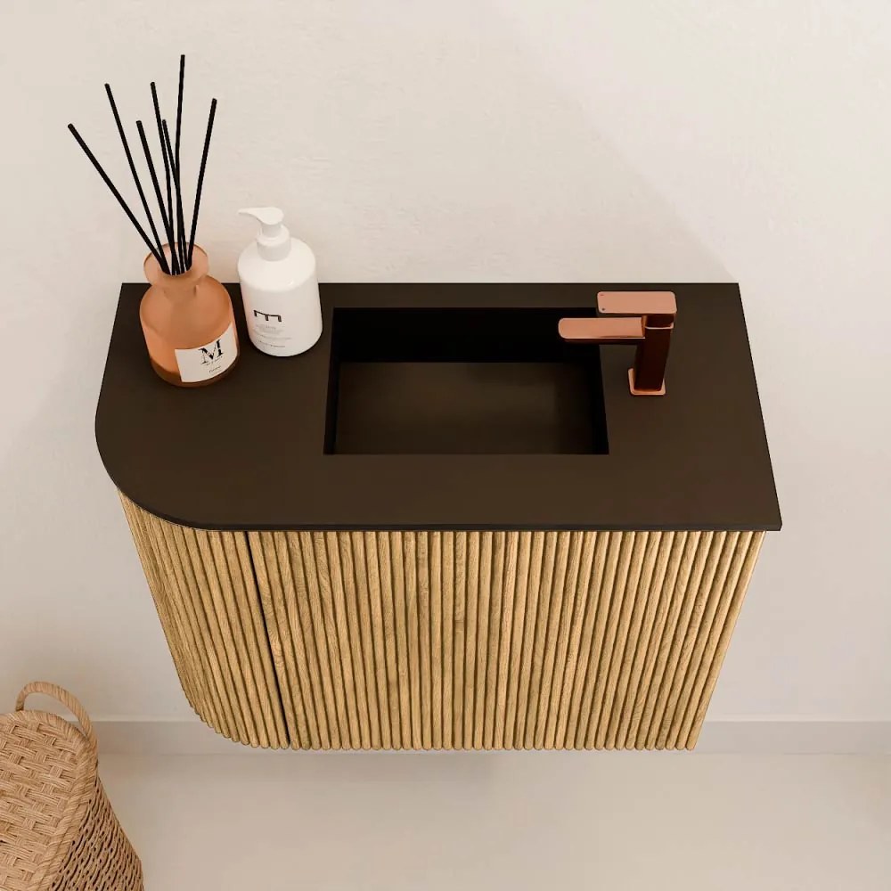 Mondiaz Joya 50cm toiletmeubel ronding links oak met wastafel faye rechts 1 kraangat urban