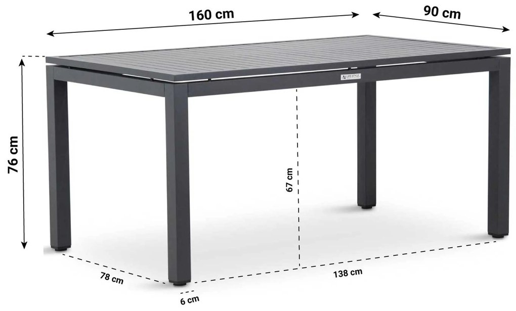 Tuinset 4 personen 160 cm Kunststof Grijs Hartman Sophie