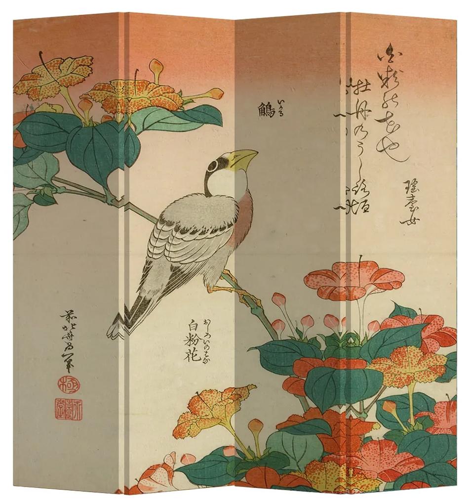 Fine Asianliving Kamerscherm Scheidingswand B160xH180cm 4 Panelen Japanse Vogel