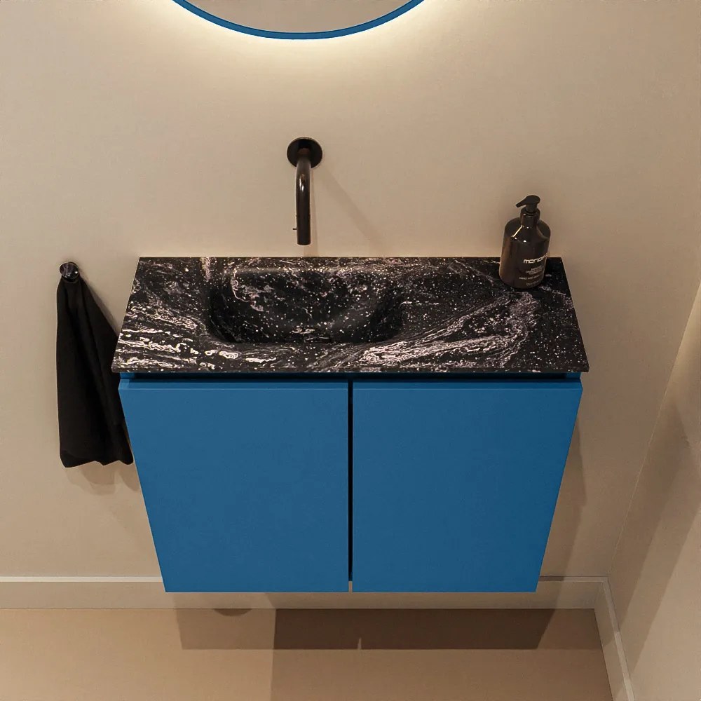 Mondiaz Ture DLux toiletmeubel 60cm jeans met wastafel lava links zonder kraangat