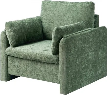 VEVOR Groene Accentstoel, Moderne Gestoffeerde Loungestoel met Armleuningen, Stoffen Fauteuil met Dikke Kussens en Gebogen Rugleuning, Enkele Fauteuil voor Woonkamer Slaapkamer Studeerkamer Kantoor