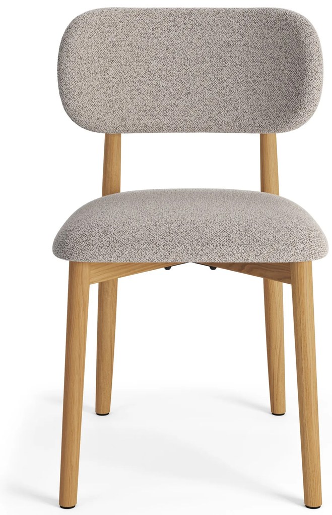 AVLO Beige Latte (stof Monza 60)/gelakt eiken frame – HOUTEN BOUCLÉSTOEL VOOR WOONKAMER, EETKAMER, KEUKEN RETRO