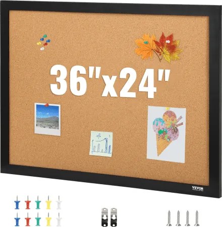 VEVOR kurk prikbord 559 x 864 mm, kurk prikbord houten frame, kurk prikbord, kurkbord prikbord - inclusief bevestigingsmateriaal en punaises, houten frame, in huishoudens, kantoren, etc.