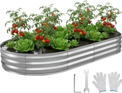 VEVOR Verhoogd tuinbed, Metaal, 240x120x30 cm, Ovaal tuinbed, Plantenbakset voor buiten, Groentebed met handschoenen, Bloembed zonder bodem, Plantbed voor bloemen, kruiden en groenten, Zilver