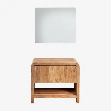 Vacry Houten Badkamermeubelset Acacia Bruin & Zonder Wastafel & Rechthoekige Led En Anticondens 80x70 Cm Riben & Zonder Kraan & ↔︎ 90 Cm - Sklum