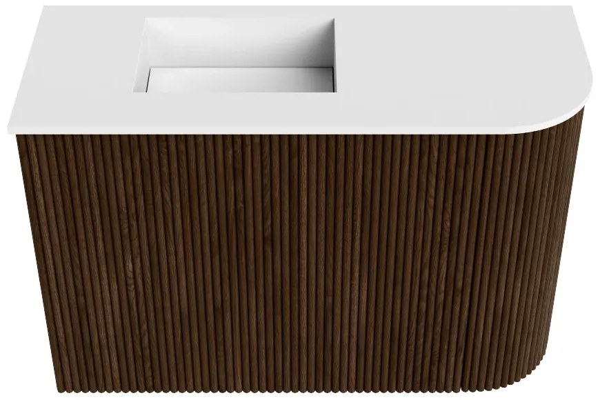 Mondiaz Joya 60cm toiletmeubel ronding rechts walnut met wastafel faye links 1 kraangat talc