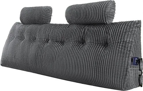 VEVOR Hoofdbordkussen Wigkussen (Kingsize) met 2 zijzakken en 2 hoofdsteunen, Bedwigkussen met wasbare flanellen doek, voor lezen, spelen, werken, grijs (1920 x 205 x 530 mm)