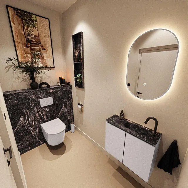 MONDIAZ TURE-DLUX 60cm toiletmeubel Cale. EDEN wastafel Lava positie rechts. Met 1 kraangat. TUREDX60CALR1LAV