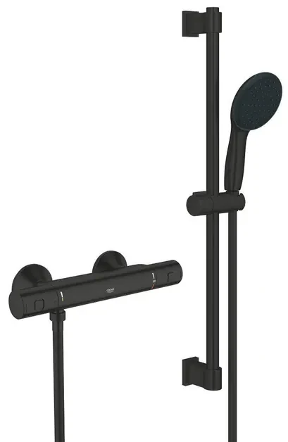 GROHE Precision Start Doucheset - thermostatische douchekraan - met glijstangset - 60cm - ronde handdouche - 1 straalsoort - gladde doucheslang - mat zwart 345972431