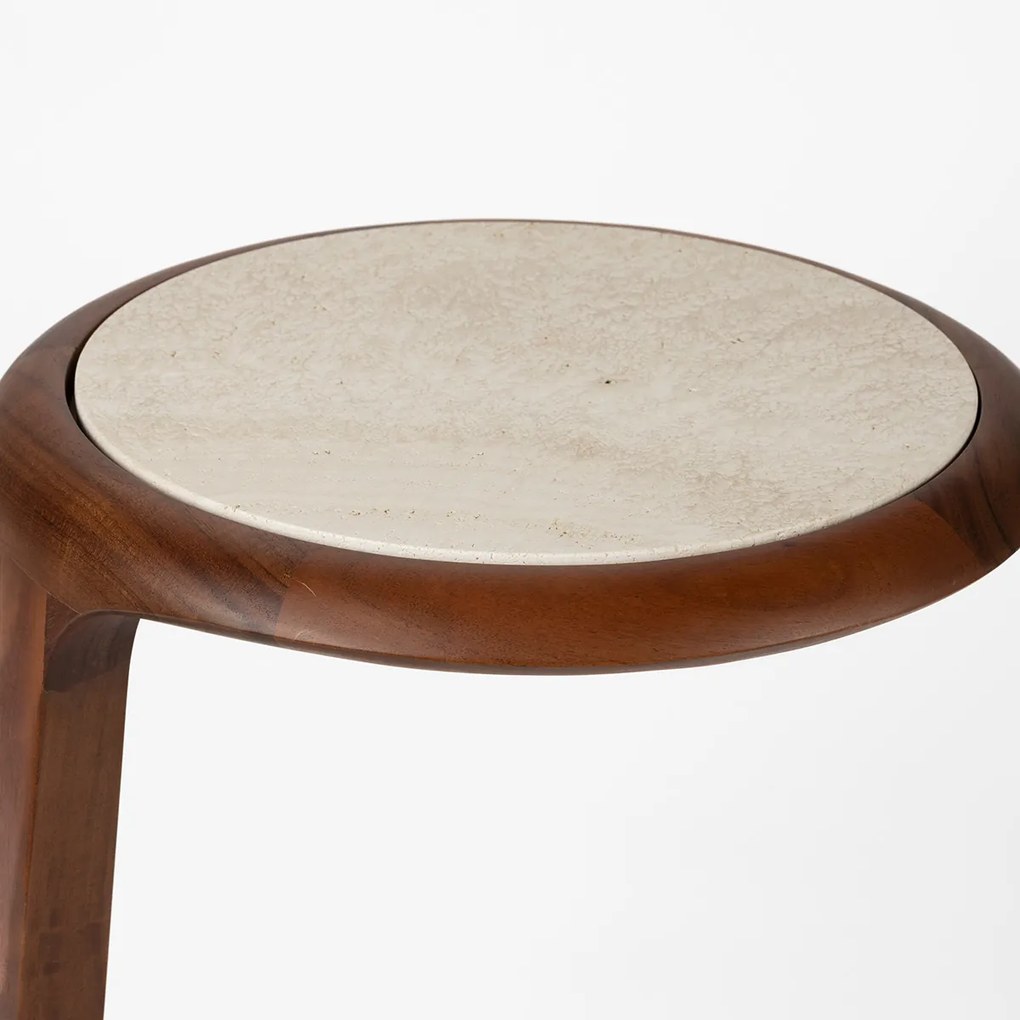Zuiver Doppio Walnoot Bijzettafel Met Travertin - 41 X 45cm.