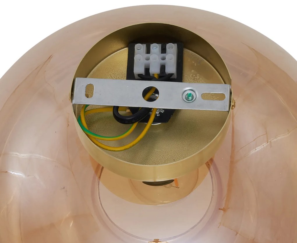 Art Deco plafondlamp messing met amber glas - Busa