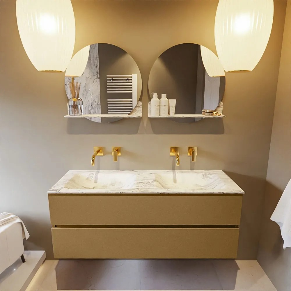 Mondiaz Vica DLux badmeubel 130cm oro 2 lades met wastafel glace dubbel zonder kraangat