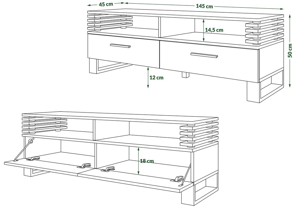 GOKEE RTV-145 Eiken Artisan/Zwart Mat - MODERNE KAST VOOR ONDER DE TELEVISIE MET LAMELLEN