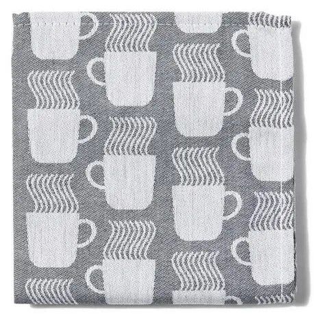 HEMA Theedoek 65x65 Katoen Grijs Met Koffiemokken (donkergrijs)