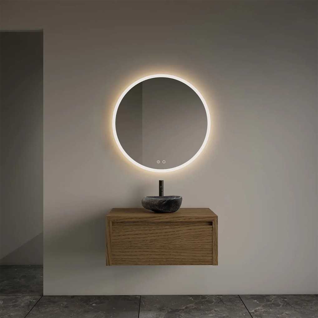 Gliss Design Ares badmeubel 70cm castle brown met rivierstenen waskom