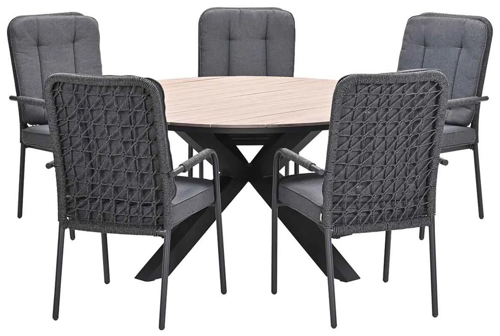 Garden Impressions Aleria tuinset 6-delig - Tulli tuintafel Ø148x75 cm - light teak vironwood